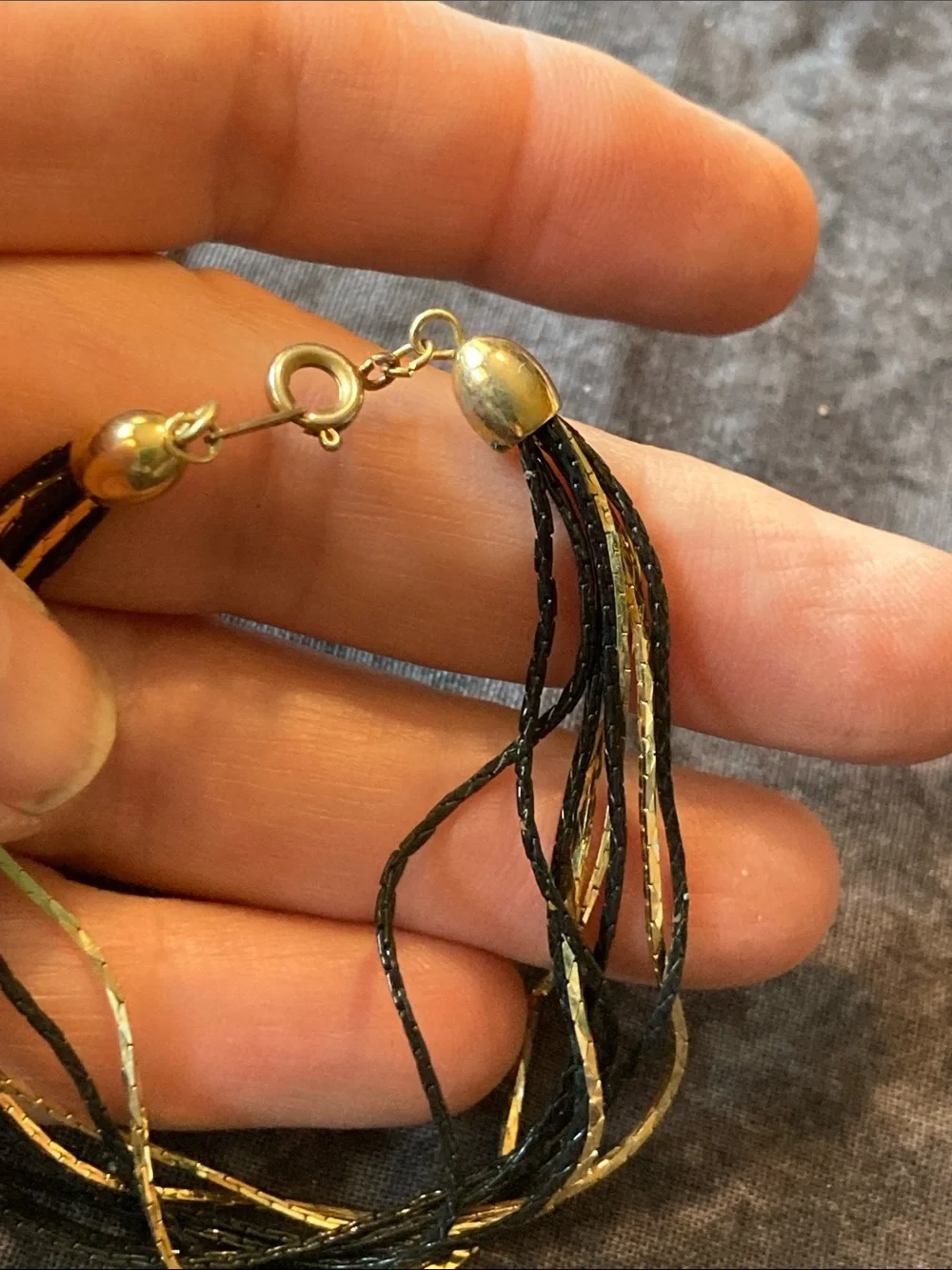 Stunning Black and Gold Tone Multi-Strand Braided Chain Bracelet